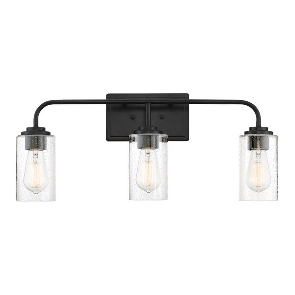Designers Fountain Logan 24.5in 3-Light Matte Black Transitional Indoor Vanity Light with Clear Seedy Glass Shades 96403-MB - main